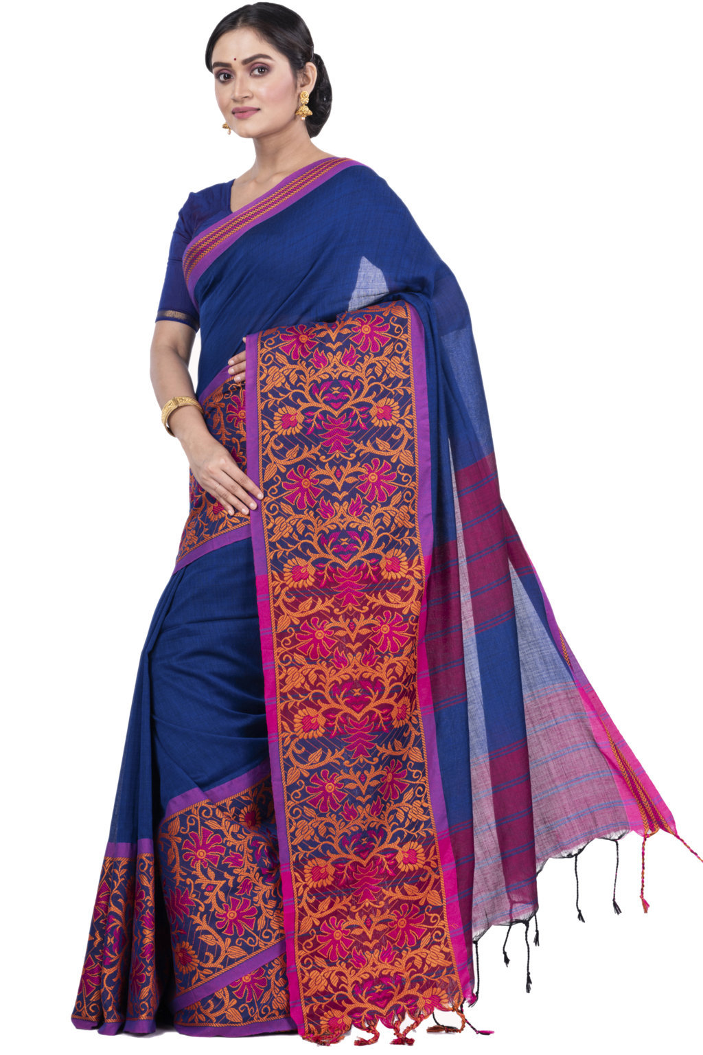 Blue Pure Cotton Begompuri_Hand Hand Loom Saree (670)
